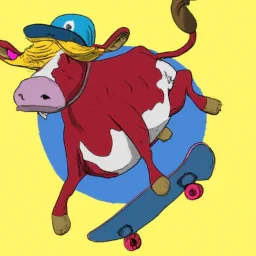Une vache qui fait du skate