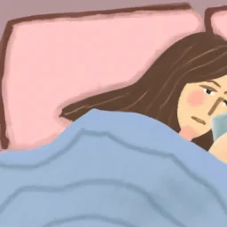 Girl sleep wake up and fall