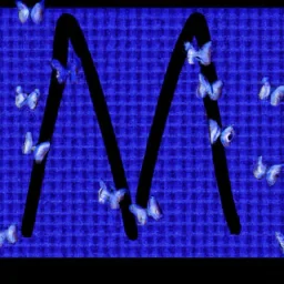 Un fond d'écran de papillons bleu foncé, avec un M au milieu stpp