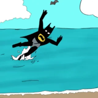 Batman qui nage dans la mer